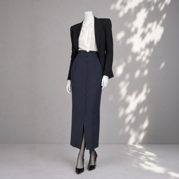 Express Dresses & Skirts - Vintage 90s Express Maxi Skirt M Navy High Waist Button Front Minimalist USA